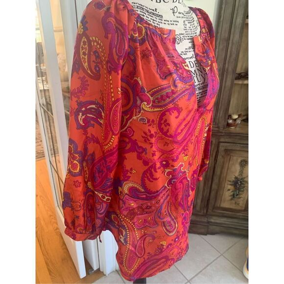 Ralph Lauren Fuchsia Orange Paisley 100% Silk Blouse - Picture 4 of 9